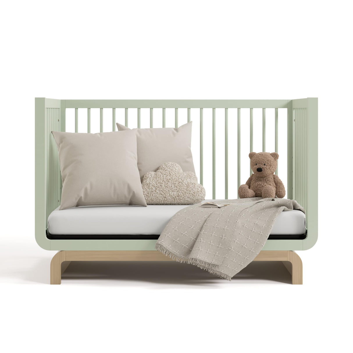 Santorini Deluxe 5-in-1 Convertible Crib with Bonus Toddler Guardrail (Sage with Driftwood) – GREENGUARD Gold Certified, Includes Toddler Guardrail, Fits Standard Crib Mattress