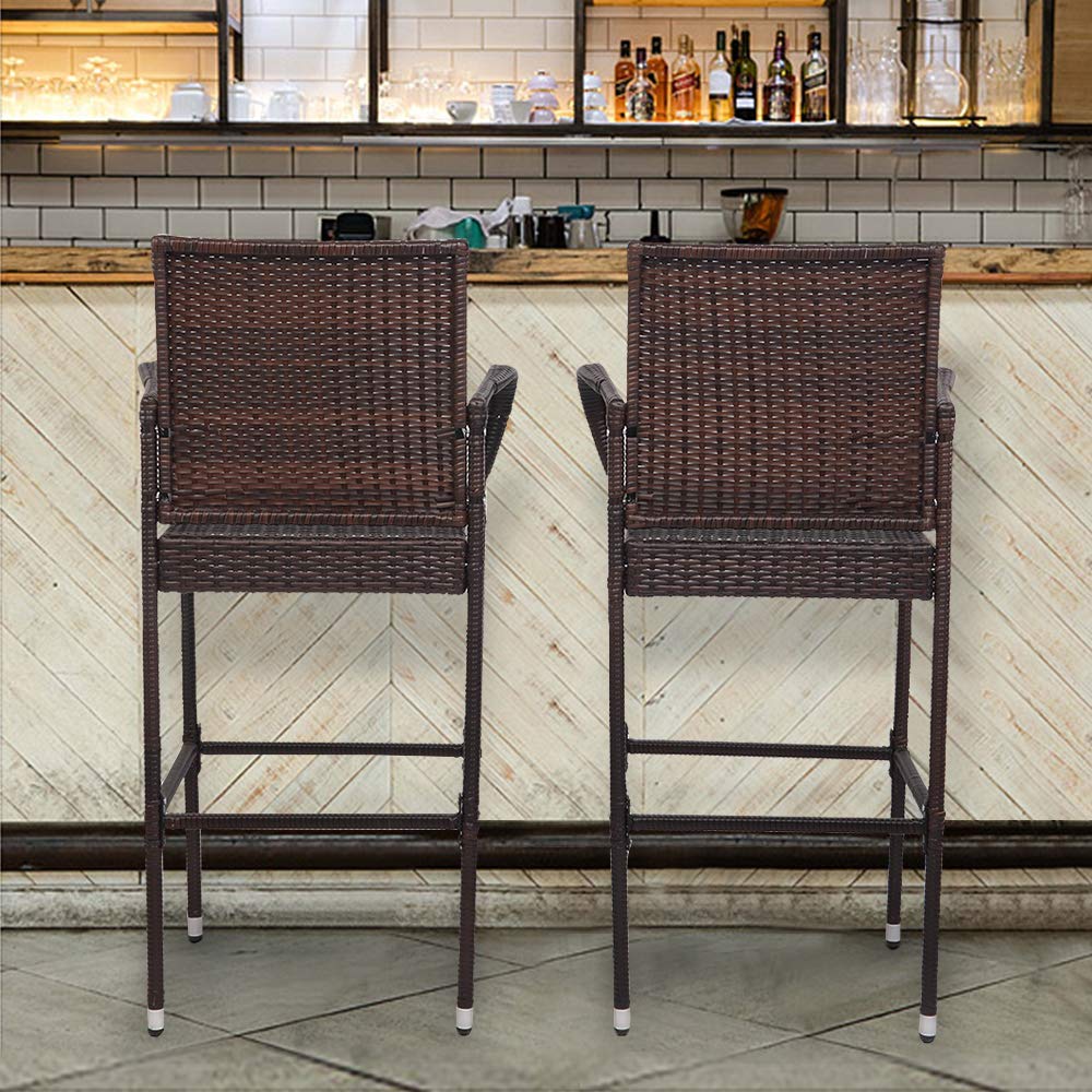 Outdoor Wicker Bar Stools Set of 2 with Cushions
