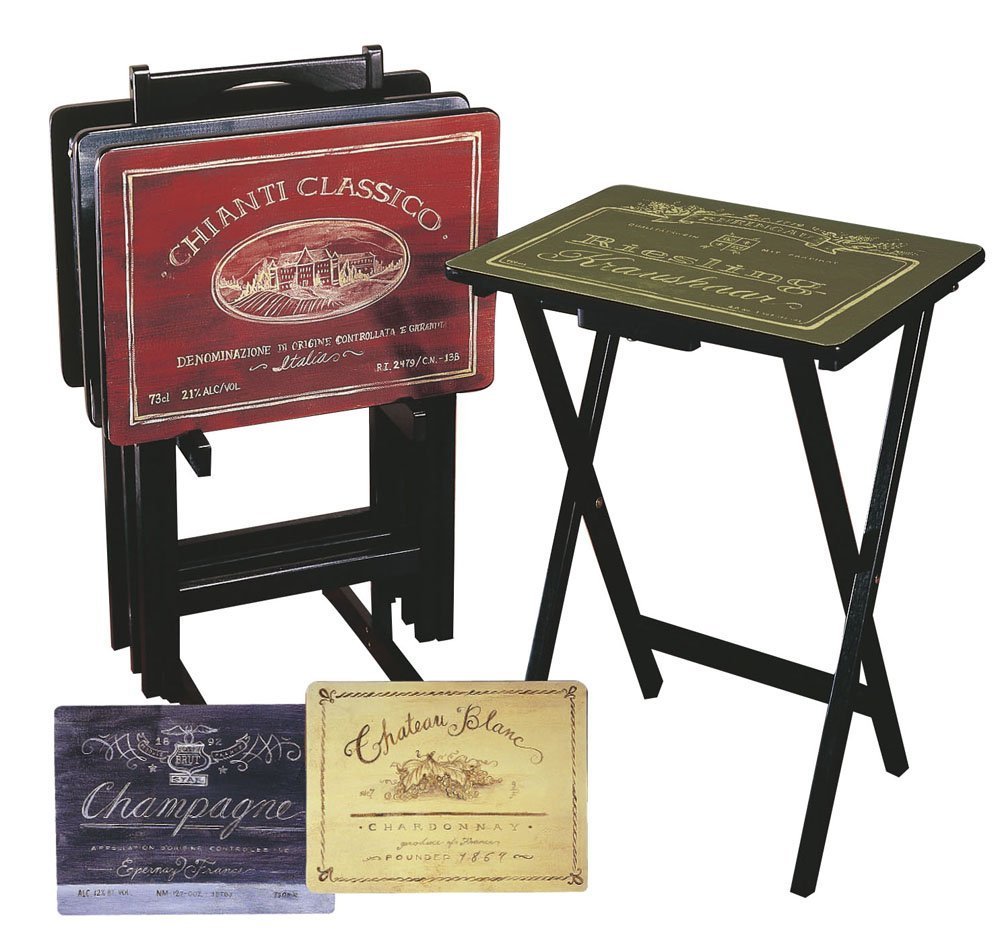 Tuscan Label Vintage TV Tray Table Set – Set of 4 with Stand