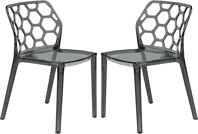 Transparent Lucite Dining Chair Modern Honeycomb Cut-Out Design Backrest - Stackable