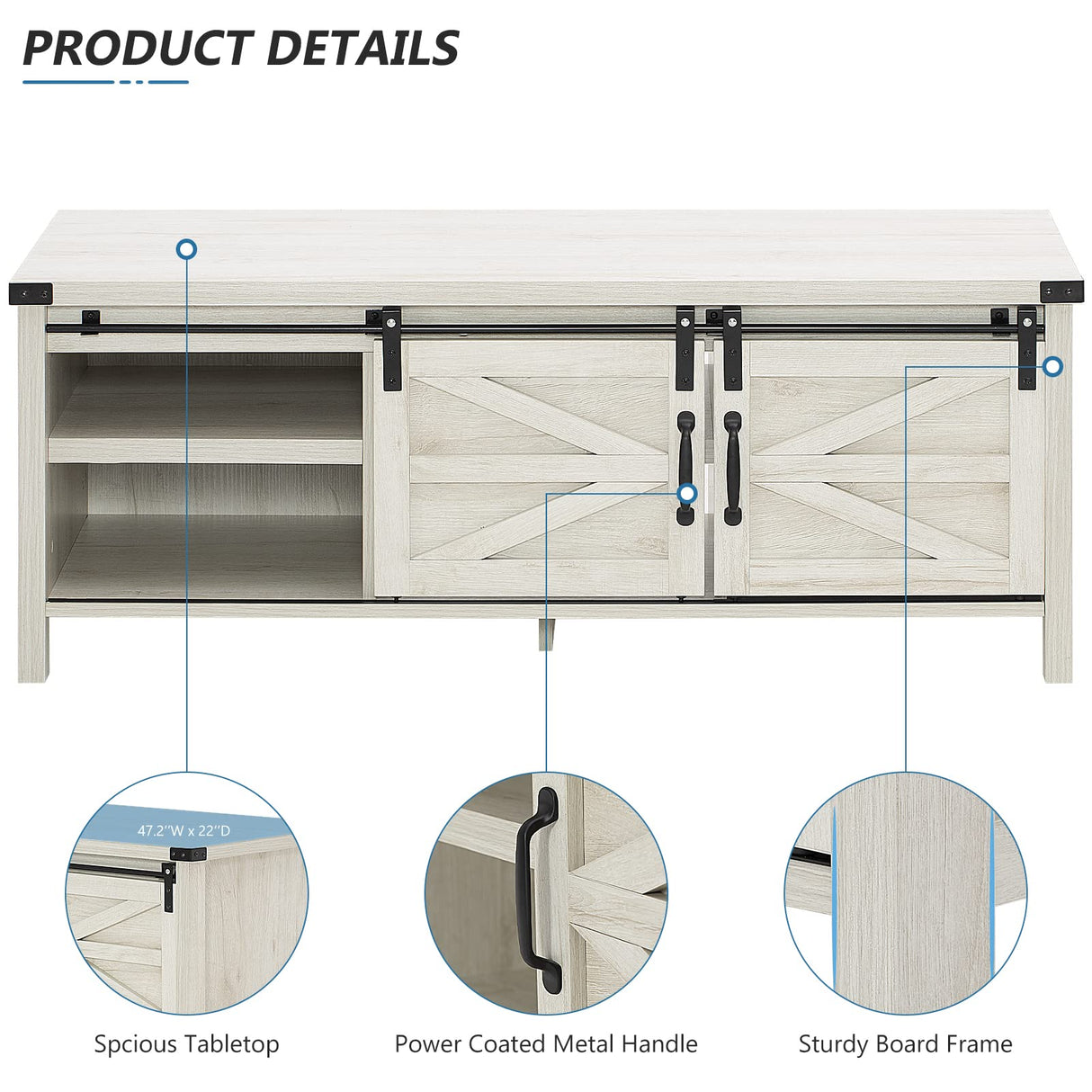 Farmhouse Coffee Table with Sliding Barn Doors & Storage