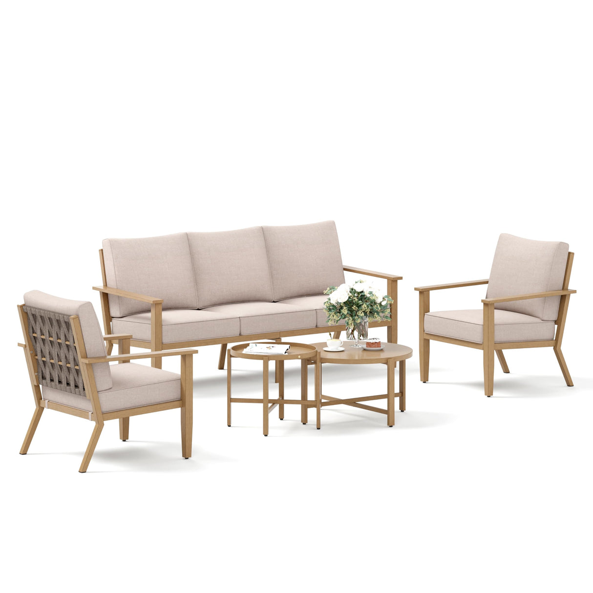 Patio Conversation Set,5 Pcs Metal Outdoor Furniture with 3-Seater Sofa,2 Single Chairs