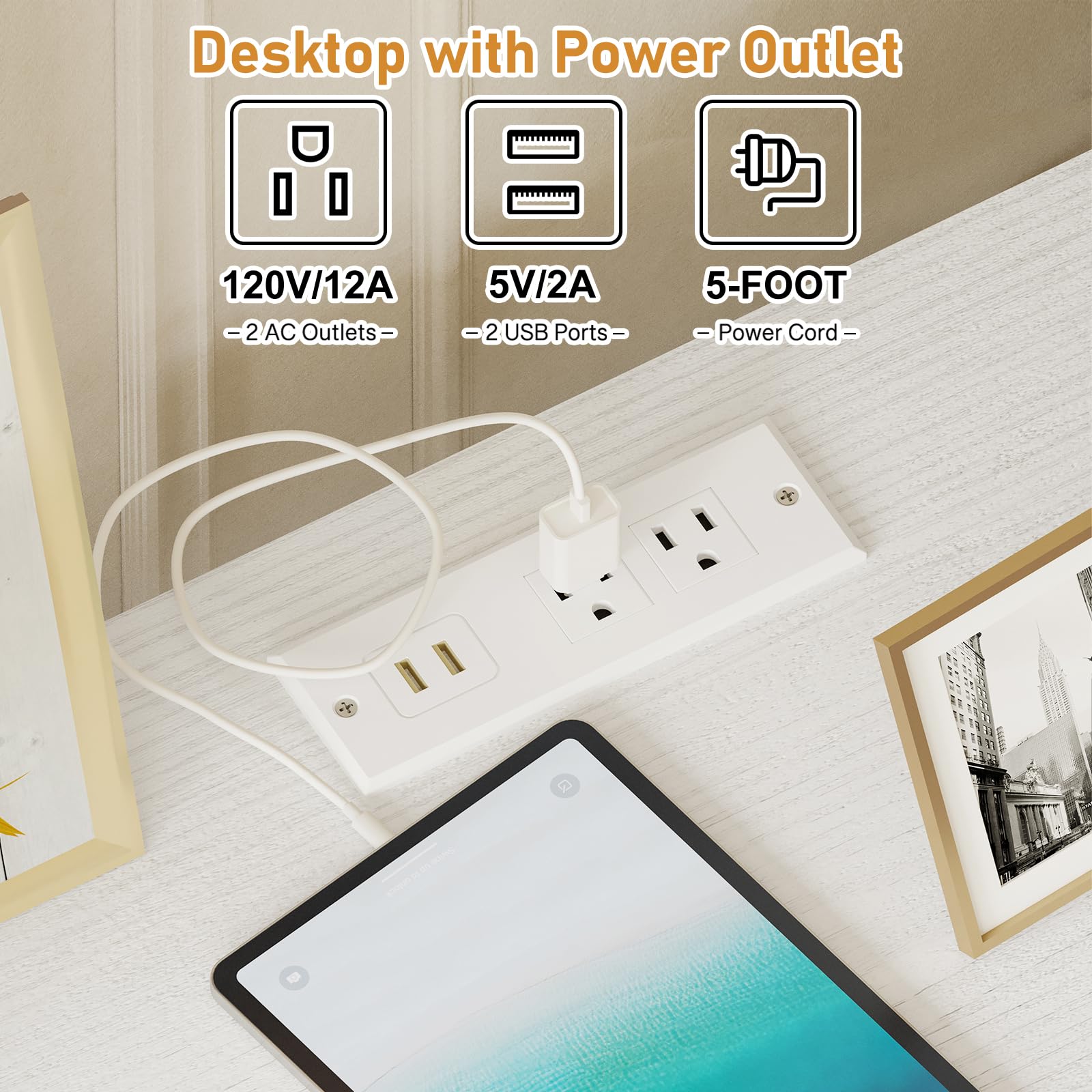 YGEOMER Long Dresser for Bedroom 65inch TV Stand with Charging Station and LED Lights, White Dresser with 11 Drawers, Fabric Chest of Drawers with PU Finish for Bedroom, Entryway