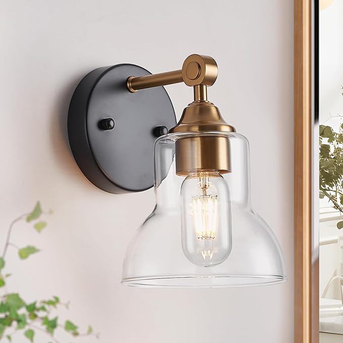 3 Light Bathroom Vanity Light Black and Gold, Modern Bathroom Light Fixtures Over Mirror