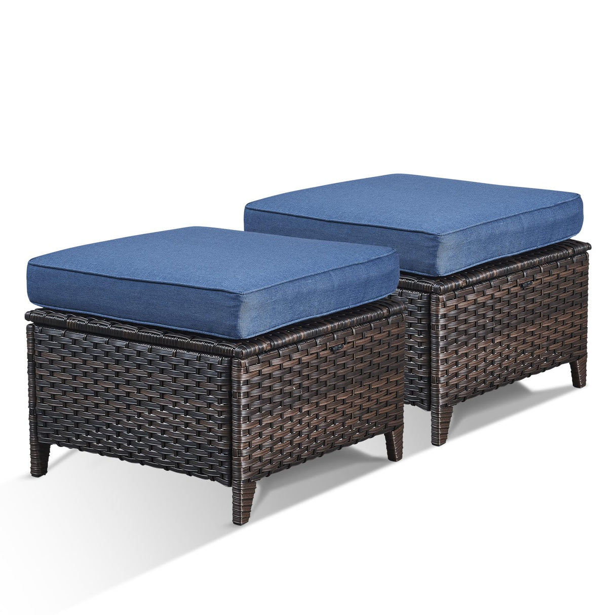 Patio Ottomans Set of 2 Outdoor Ottomans Wicker Foot Stools 2 Piece Footrest PE