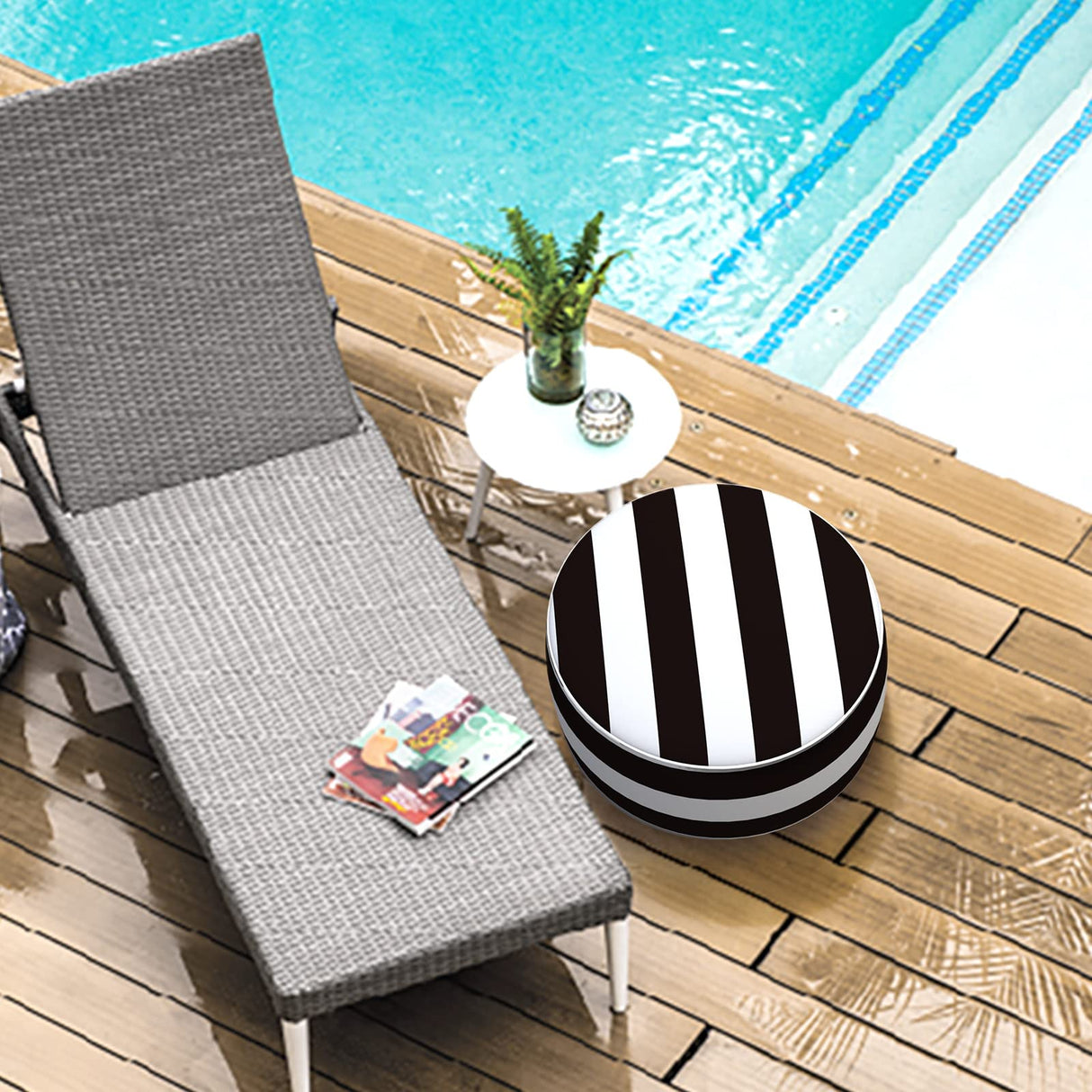 Outdoor Inflatable Ottoman, Fade-Resistant Round Footrest Stool D21”x H9”