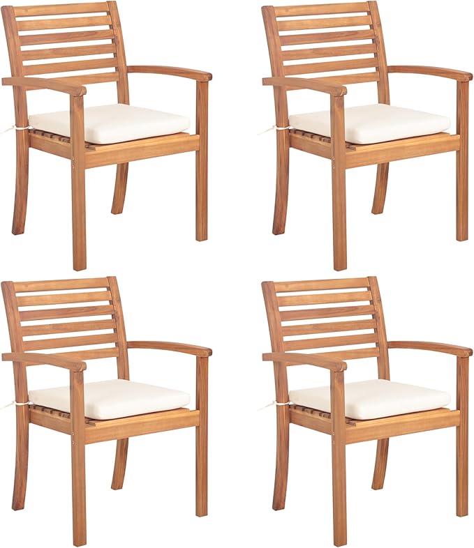 Acacia Wood Patio Dining Chairs, Outdoor Dining Chairs Set of 6