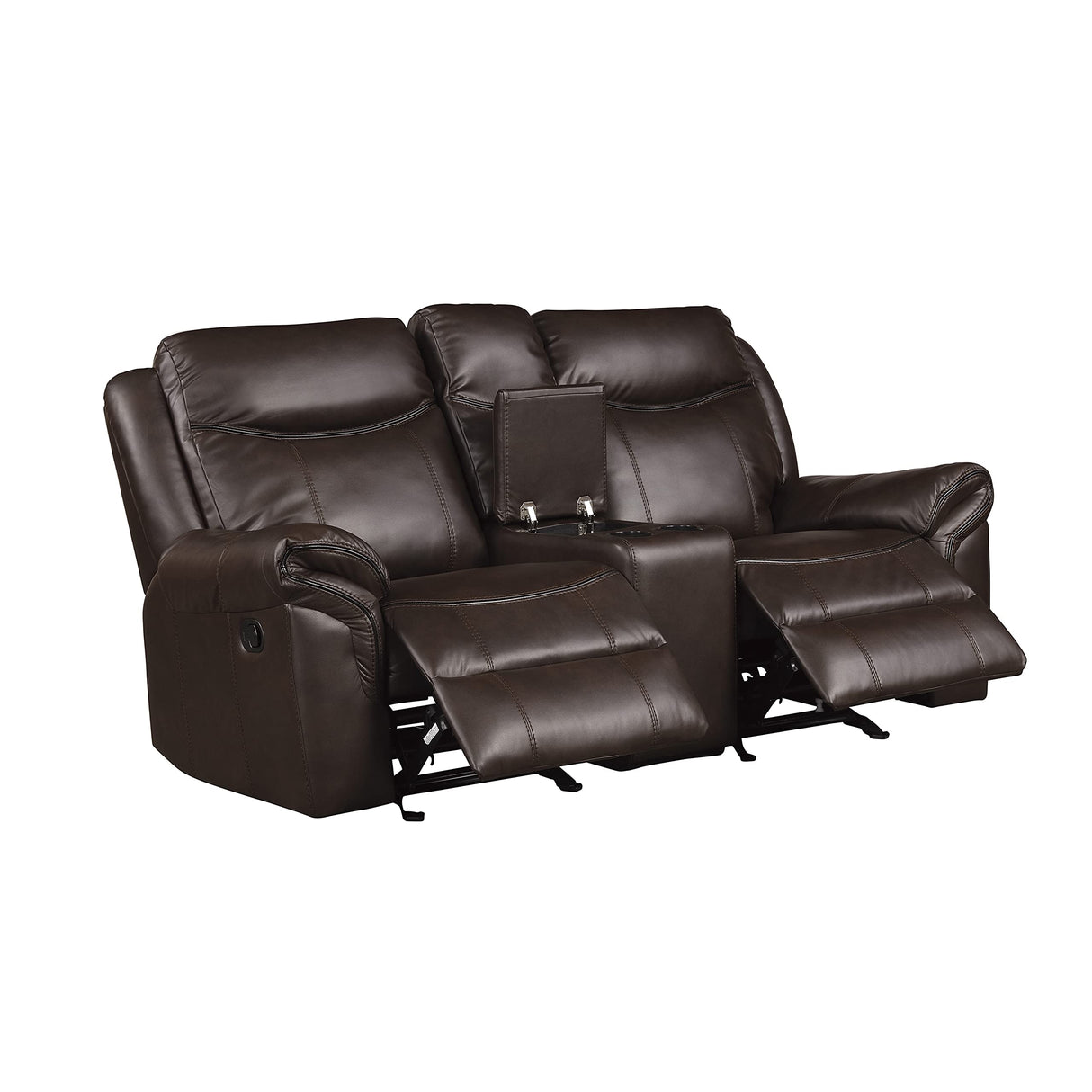Braelyn Faux Leather Double Glider Reclining Loveseat with Center Console