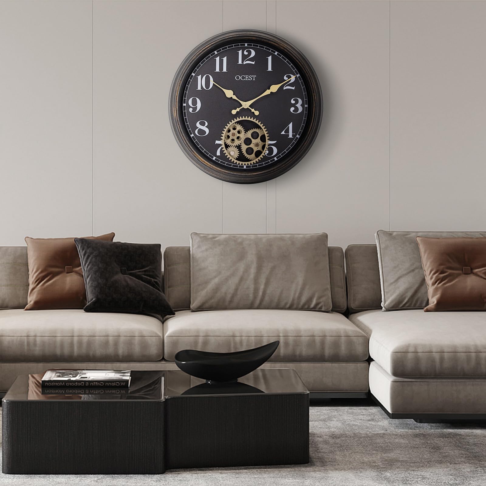 15 Inch Large Wall Clock, Vintage Industrial Steampunk Wall Clocks for Living Room