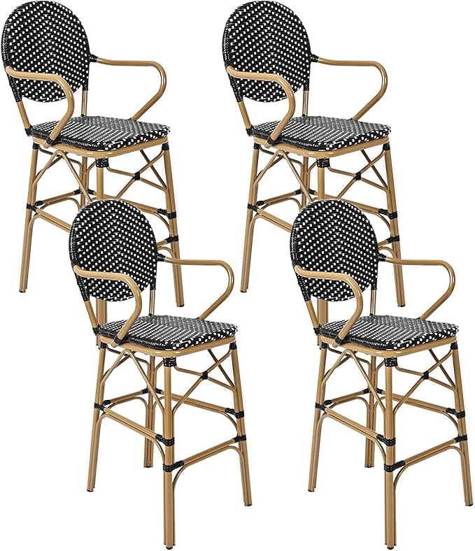 Outdoor Bar Stools Set of 2 | 30 Inch Bar Height Rattan Patio Barstools