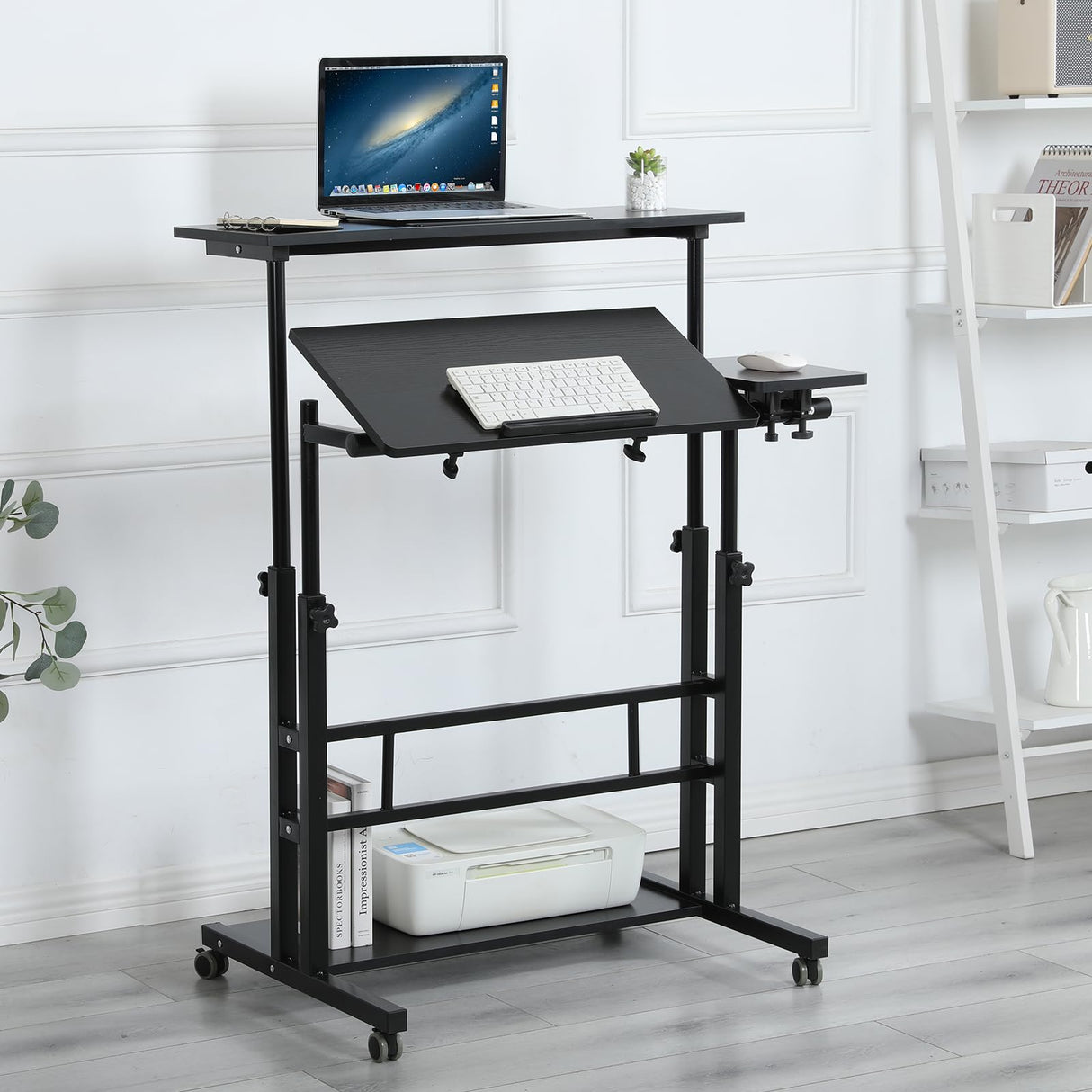 Adjustable Computer Rolling Desk Cart on Wheels Home Office Workstation