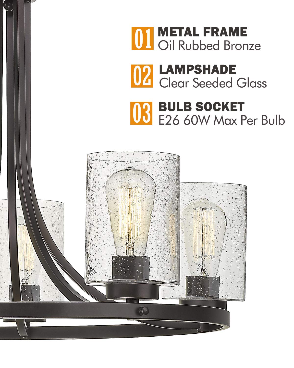 Beionxii 5-Light Wagon Wheel Chandelier, 26" Farmhouse Contemporary Foyer Pendant Light Dinning Room Lighting Fixture Oil Rubbed Bronze with Clear Seeded Glass