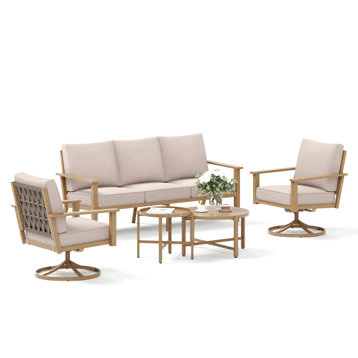 Patio Conversation Set,5 Pcs Metal Outdoor Furniture with 3-Seater Sofa