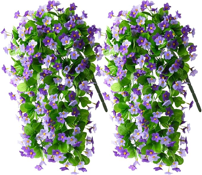 2 Pack Artificial Hanging Flowers, Fake Flowers Hanging Plant Violet Flower