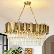 Crystal Chandelier Gold Pendant Light Fixtures, Oval Crystal Pendant Lighting for Living