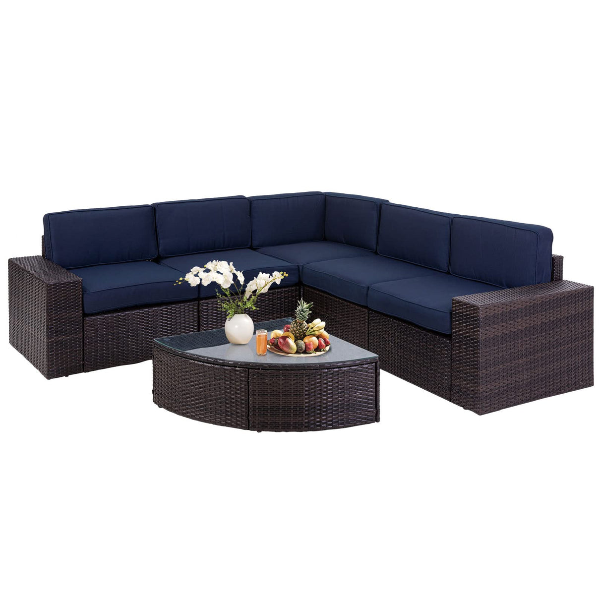 6 Pieces Outdoor Sectional Sofa Patio Wicker Furniture Chair Conversation Set