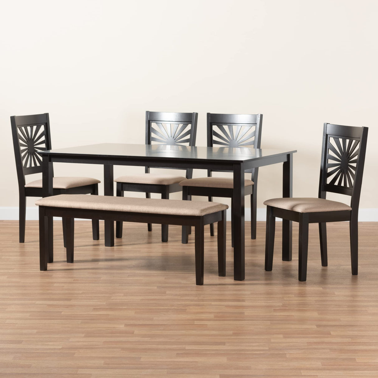 Olympia Dining Set, 6-Piece, Beige/Espresso Brown