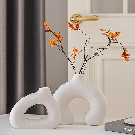 White Ceramic Vase Set of 2 for Modern Home Decor