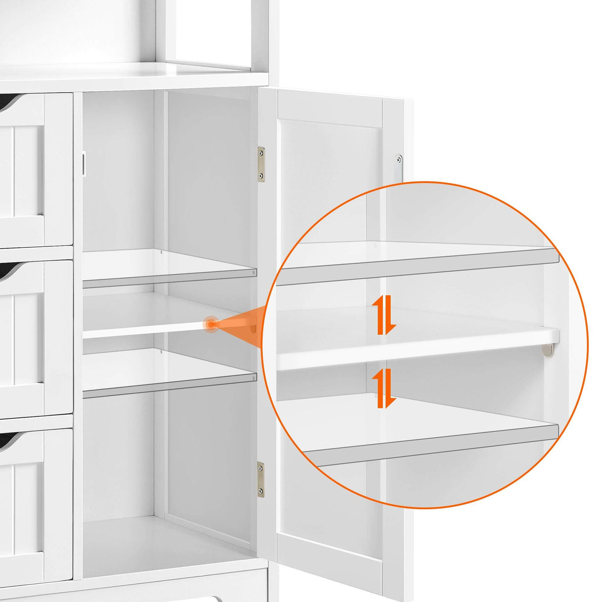 Bathroom Floor Cabinet Wooden Storage Organizer with 1 Door and 3 Drawers, Free-Standing Cupboard