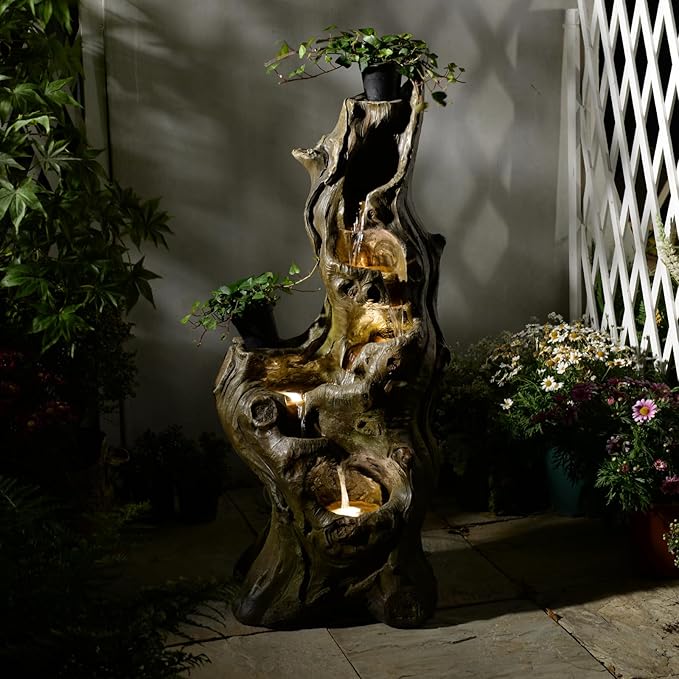 5-Tiered Rock Water Fountain Outdoor Garden - 31.5”Waterfall Fountain Outdoor Water