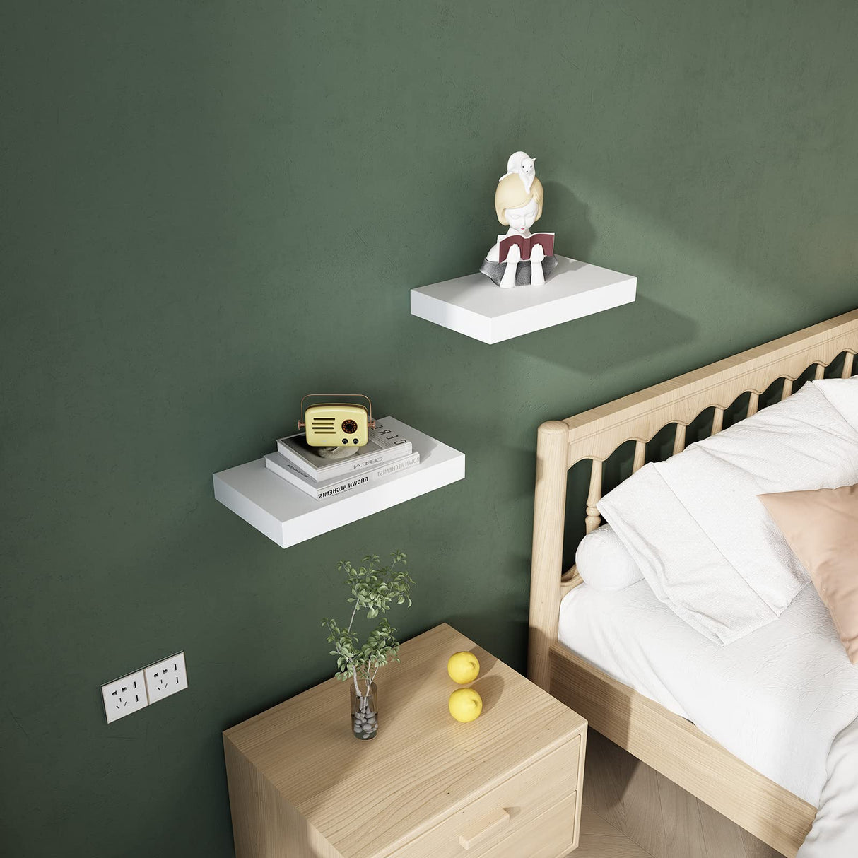 9" Deep White Floating Shelf Set of 2, Wall Shelves for Bathroom