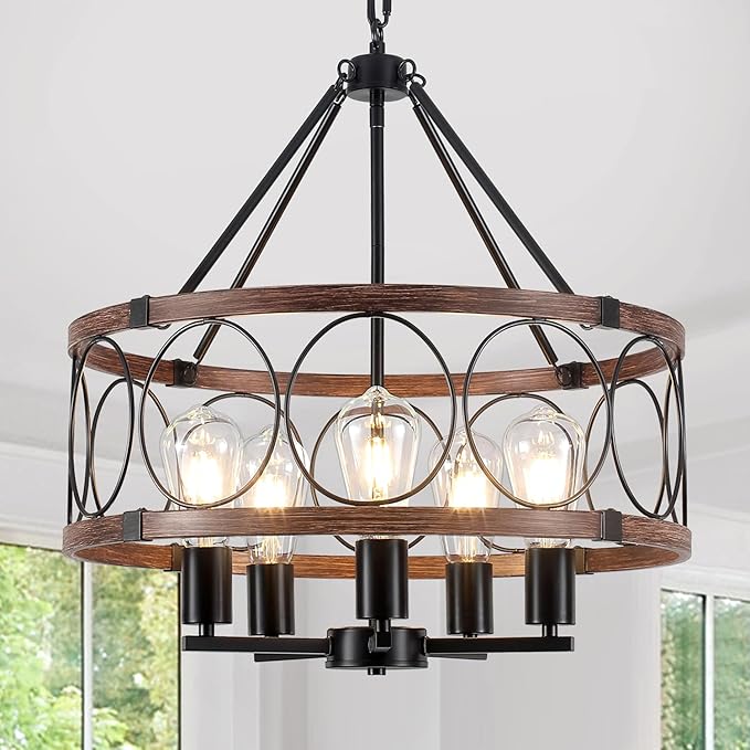 Black Farmhouse Chandelier, Rustic Drum Chandeliers, Dining Room Light Fixtures
