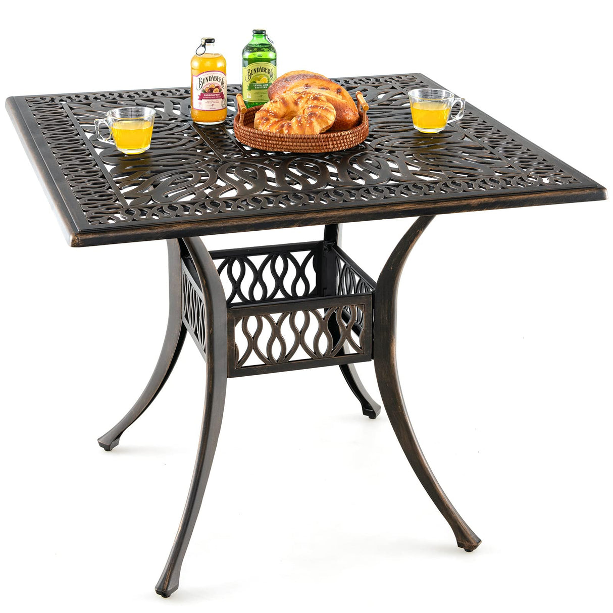 5.4 Inches Outdoor Dining Table, All-Weather Cast Aluminum Table with 2.2” Umbrella Hole