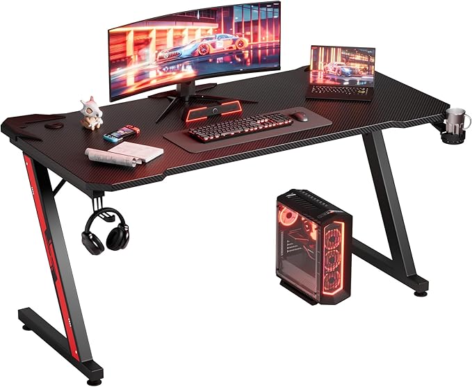 Gaming Desk Computer Desk Z-Shaped Gaming Table with Carbon Fibre Surface