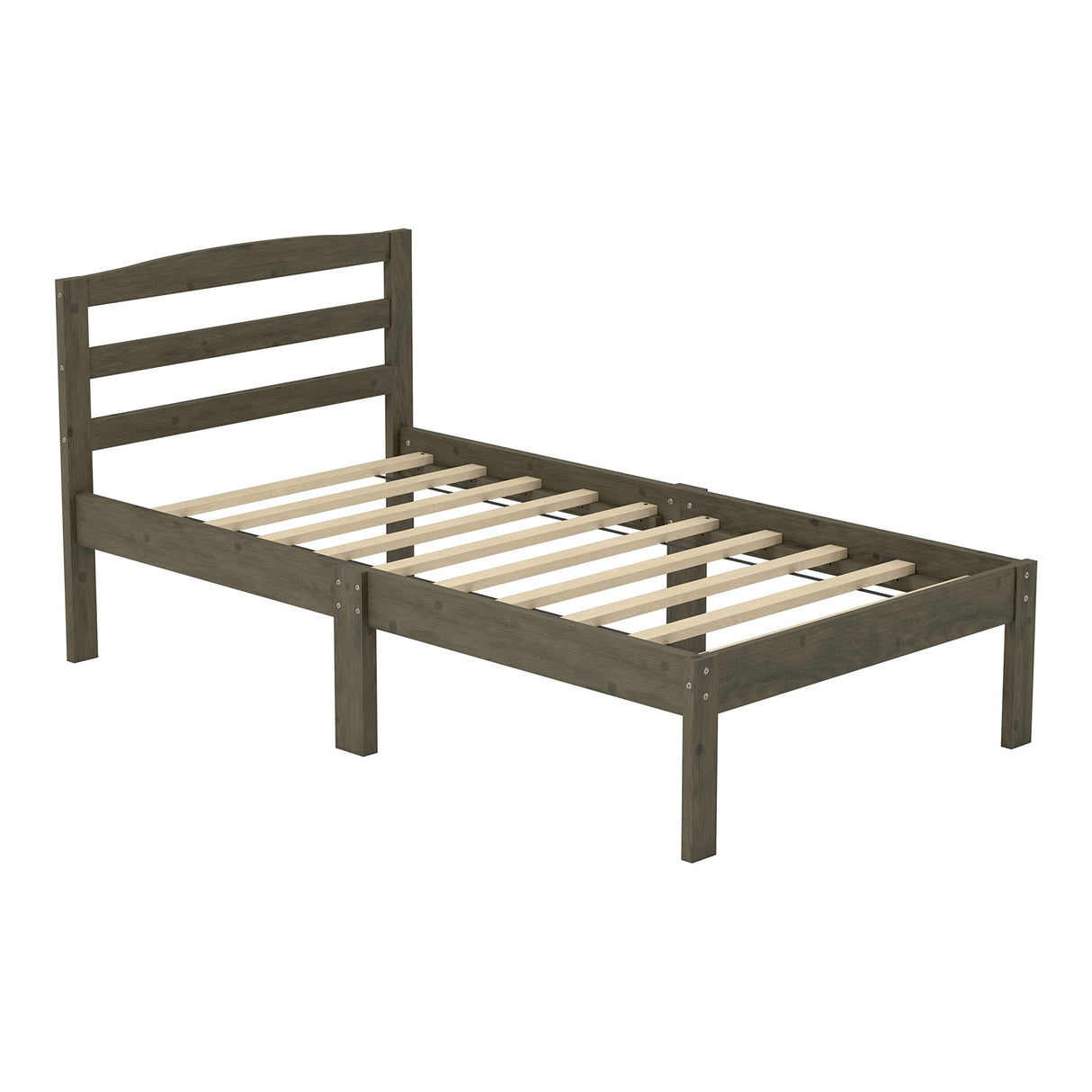 HOMES: Inside + Out Evins Farmhouse Wood Twin-Size Platform Bed for Bedroom, Gray