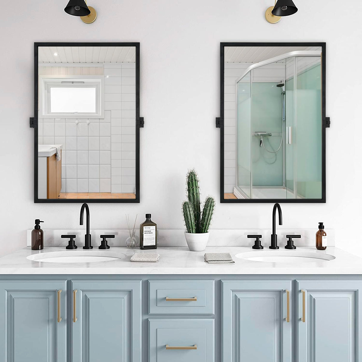 24x36 Inch Pivot Mirror Black Metal Frame Tilting Bathroom Mirrors for Over Sink