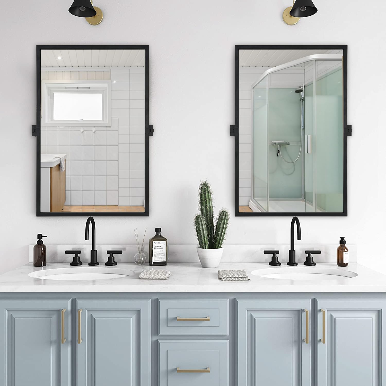 24x36 Inch Pivot Mirror Black Metal Frame Tilting Bathroom Mirrors for Over Sink
