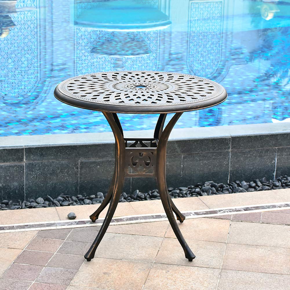 31" Diameter Round Cast Aluminum Dining Table,Outdoor Patio Bistro Table