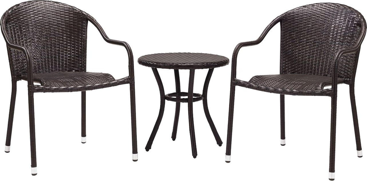 Palm Harbor 3-Piece Wicker Conversation Set, Side Table and 2 Stackable Patio Chairs