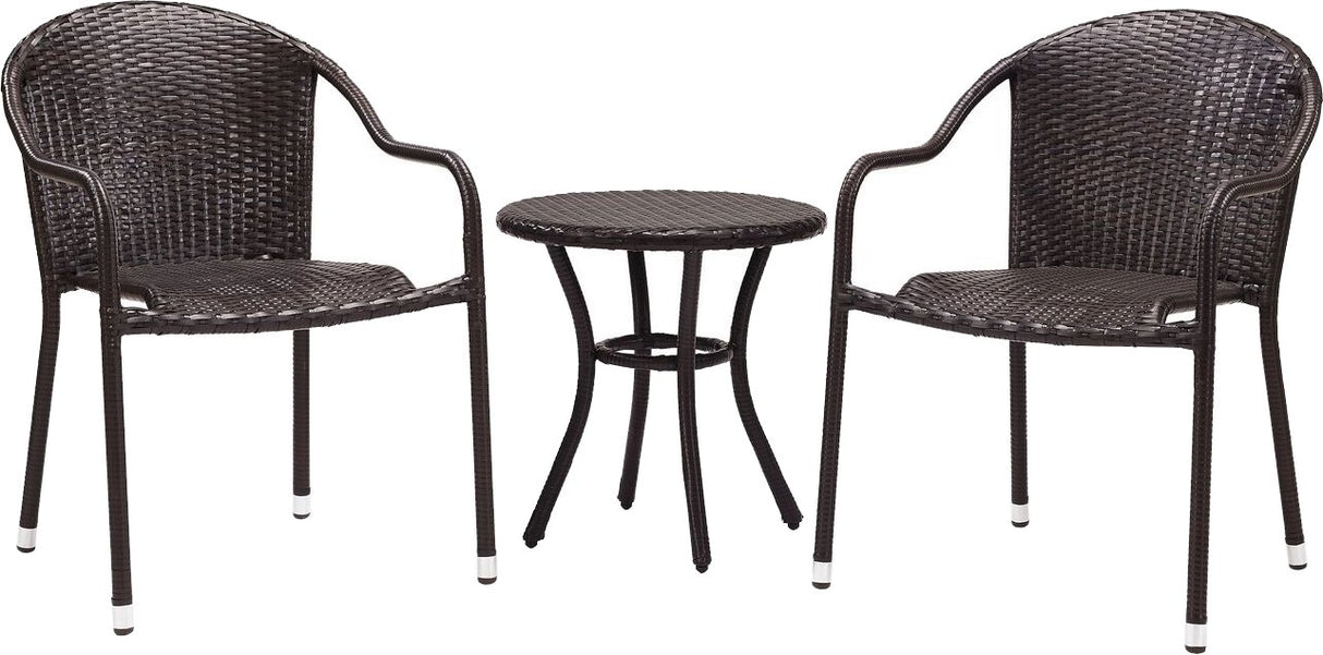 Palm Harbor 3-Piece Wicker Conversation Set, Side Table and 2 Stackable Patio Chairs