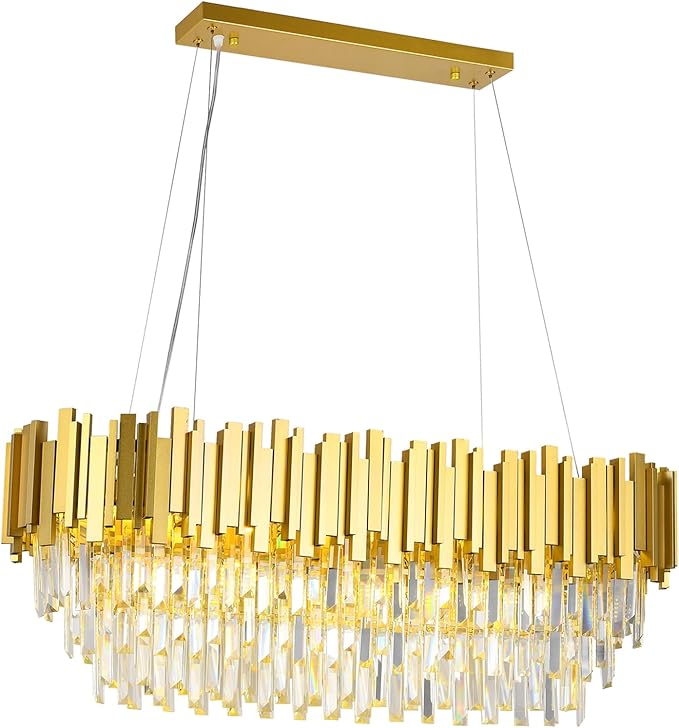 40 in Modern Linear 11 Light 3-Tier Transparent Crystal Design, Farmhouse Ceiling Fixture