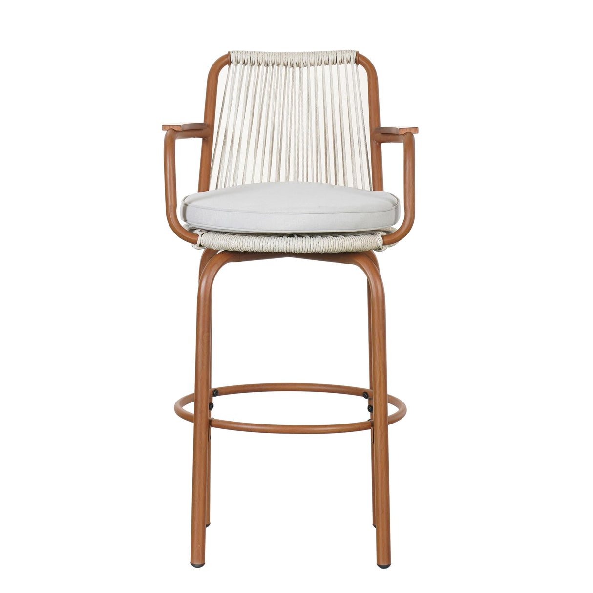 Outdoor Patio Bar Stools Set of 2, 29" H Modern Woven Rattan Rope Bar Height Chair