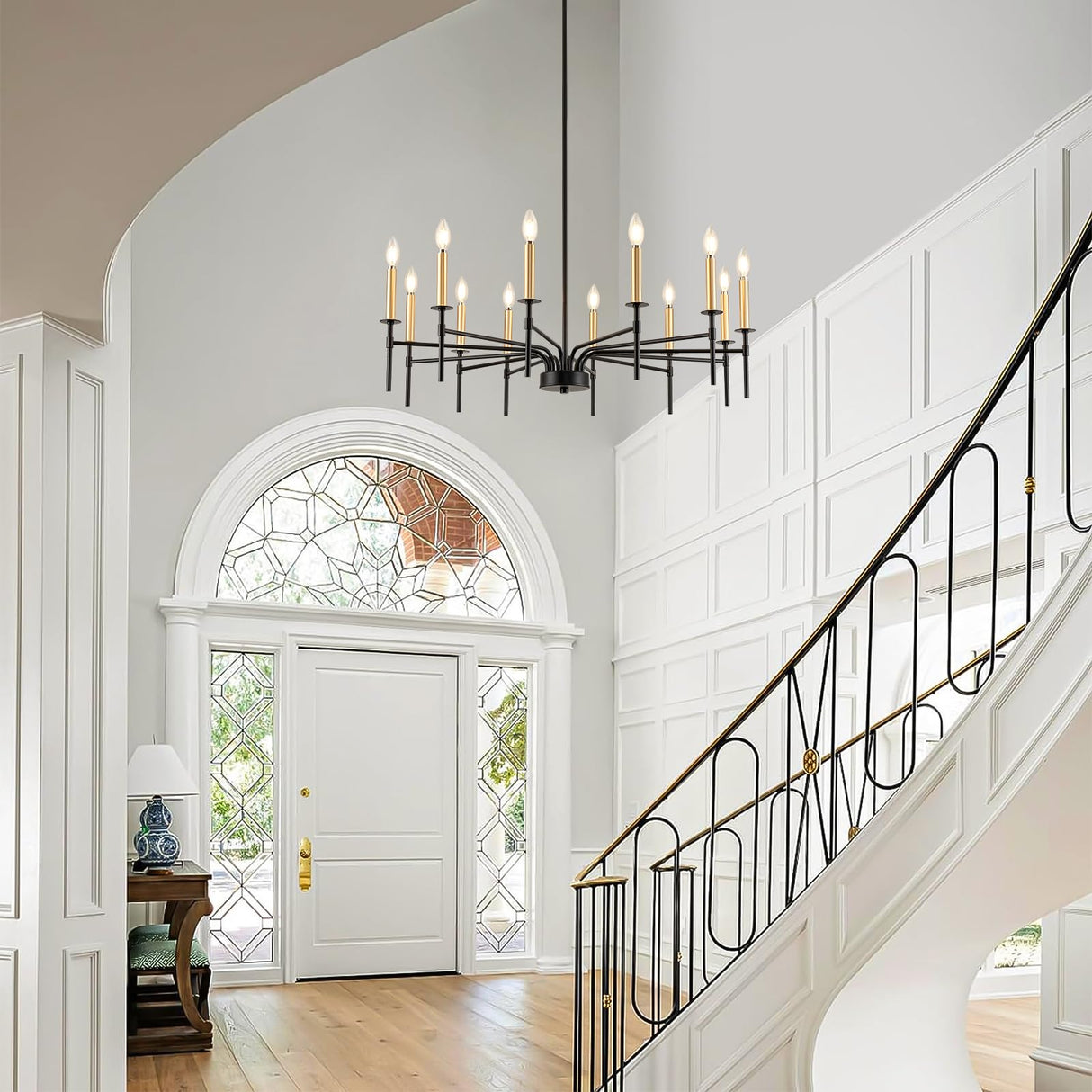 Modern Farmhouse Black and Gold Chandelier for Dining Room Light