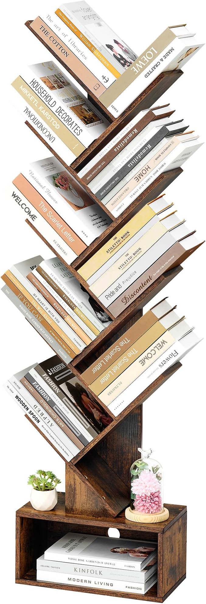 6 Tier Tree Bookshelf, Tall Bookcase with Drawer, Freestanding Book Shelf