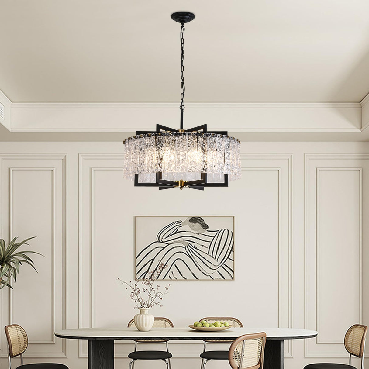Modern Black Chandeliers,23.6" Crystal Glass Pendant Ceiling Light Fixtures