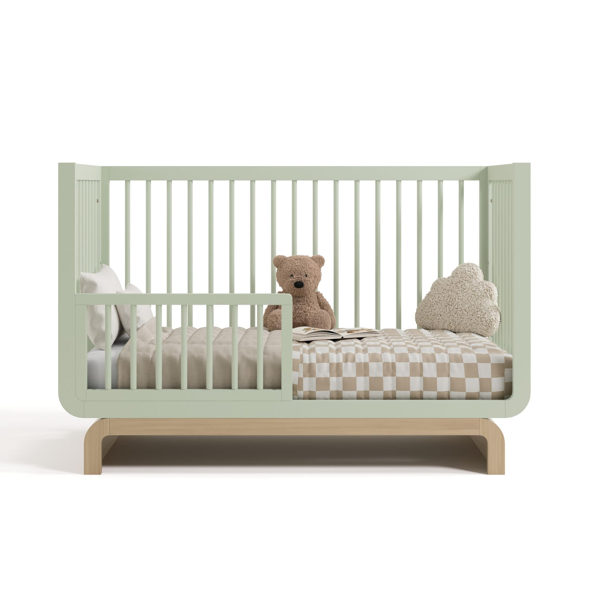Santorini Deluxe 5-in-1 Convertible Crib with Bonus Toddler Guardrail (Sage with Driftwood) – GREENGUARD Gold Certified, Includes Toddler Guardrail, Fits Standard Crib Mattress