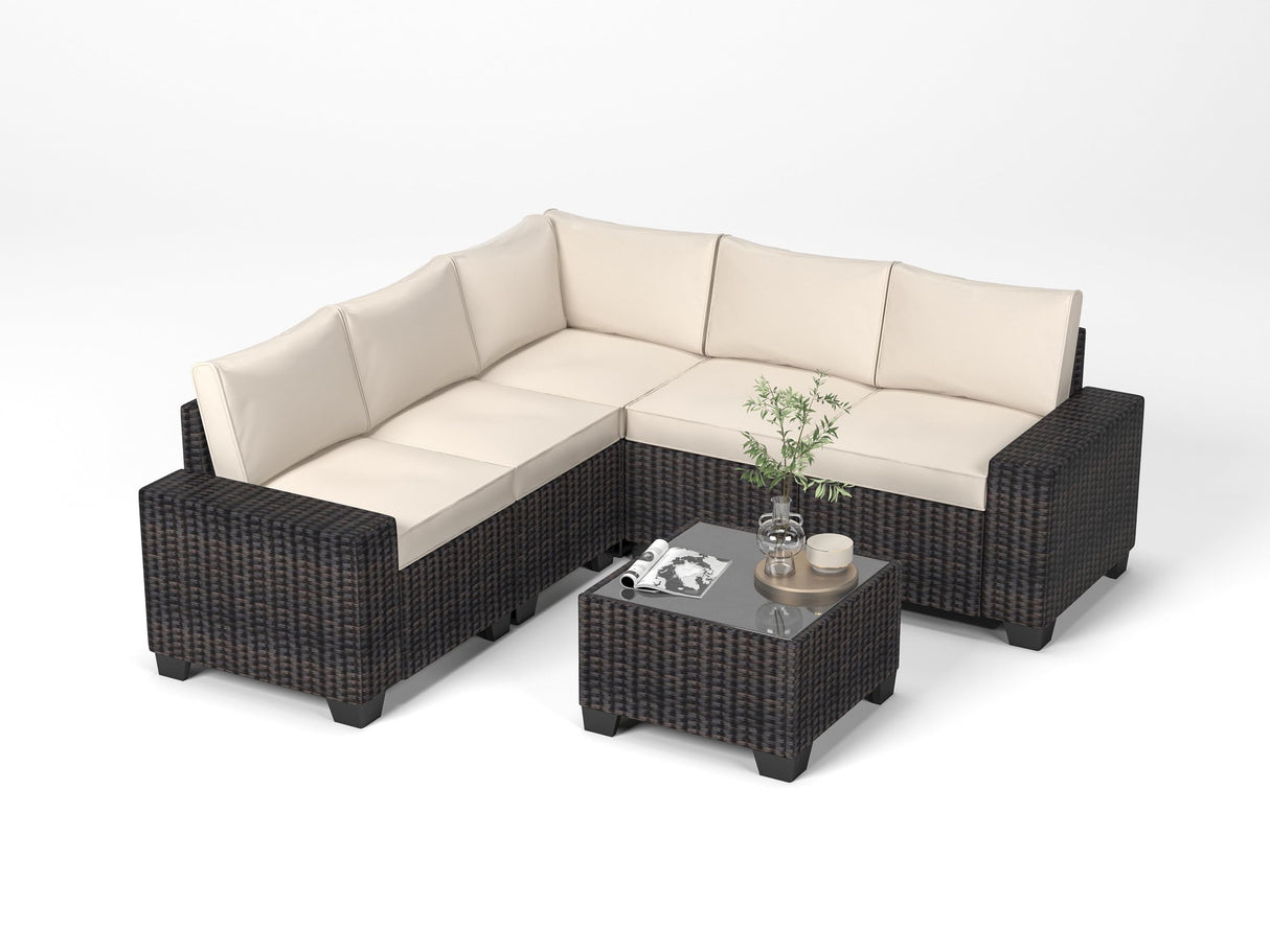 Outdoor Patio Sectional Furniture PE Rattan Sofa Set 6 Piece