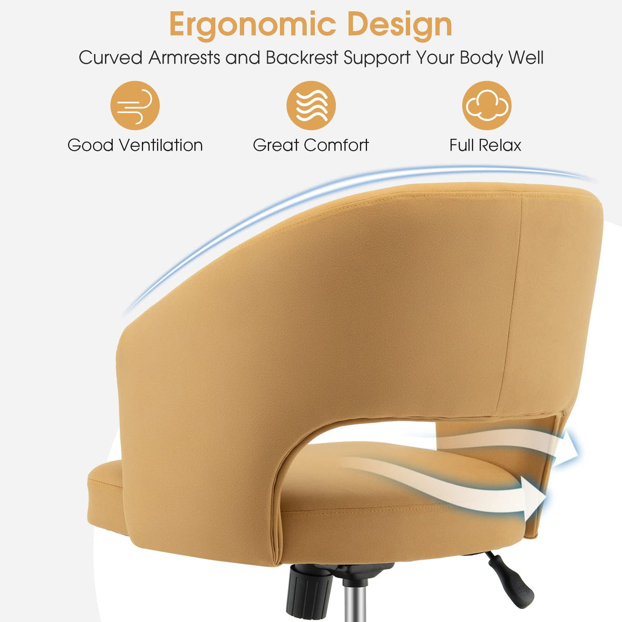 Height Adjustable Upholstered Office Chair with Hollow Back Design