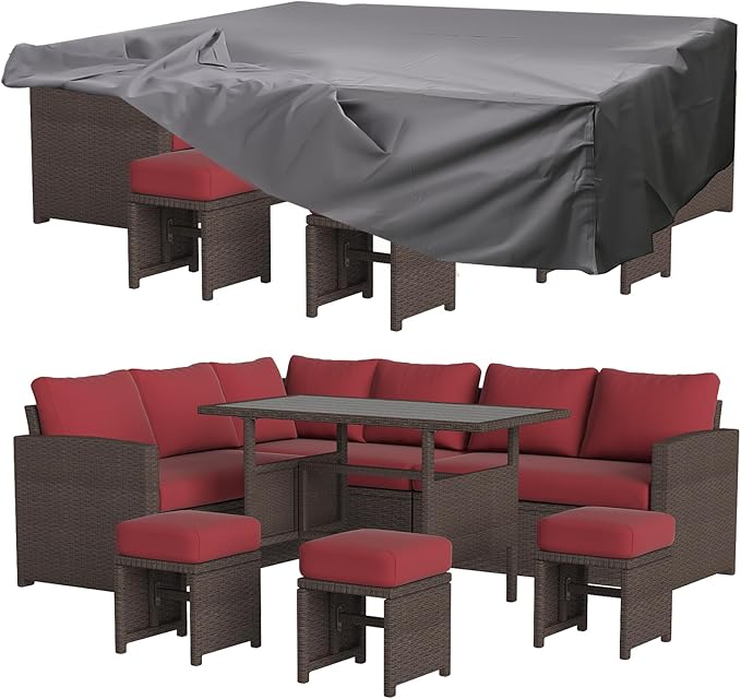 Patio Furniture Set with Cover, 7 PCS Outdoor Sectional Conversation Set