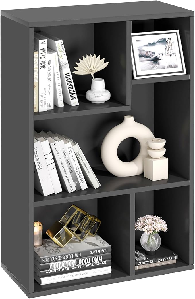 Small White Bookshelf, 5 Cube Shelf, Fits Tallest Hardcovers, Horizontal Available, Storage Organzier for Home Office, Pearl White