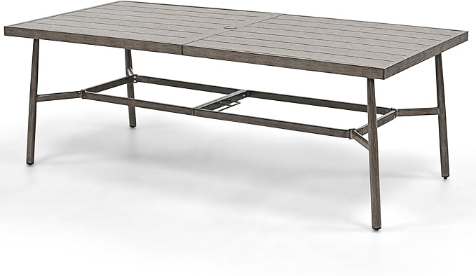 Large Rectangle Outdoor Dining Table for 8 with Umbrella Hole