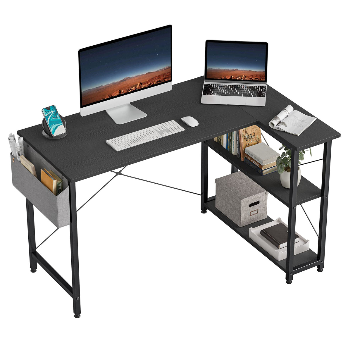 47 Inch Small L Shaped Computer Desk with Storage Shelves Home Office Corner Desk