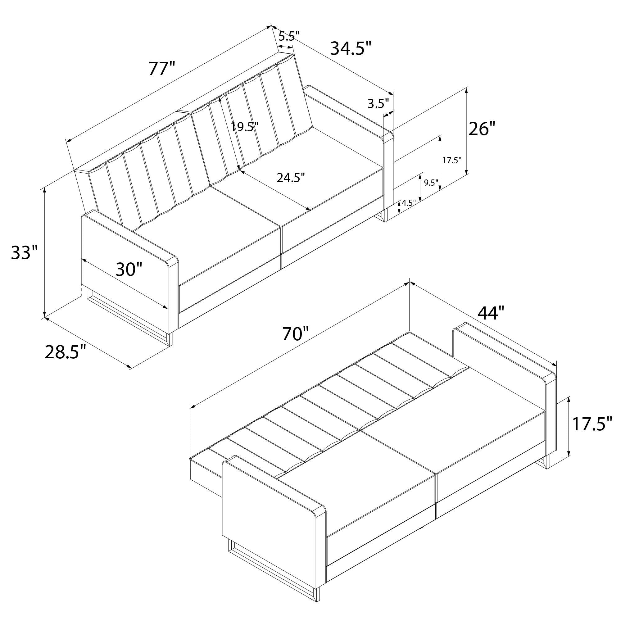 Skylar Coil Futon, Modern Sofa Bed and Couch, Ivory Velvet