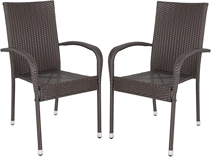Hialeah Wicker Dining Chair Set, Woven All Weather Steel Powder Coated Frame Lightweight Indoor Outdoor