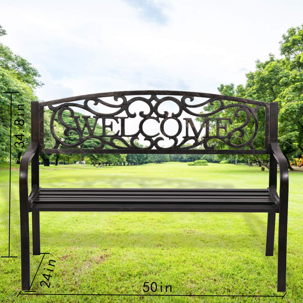 50" Patio Garden Bench Park Yard Outdoor Furniture Steel Frame Porch Chair