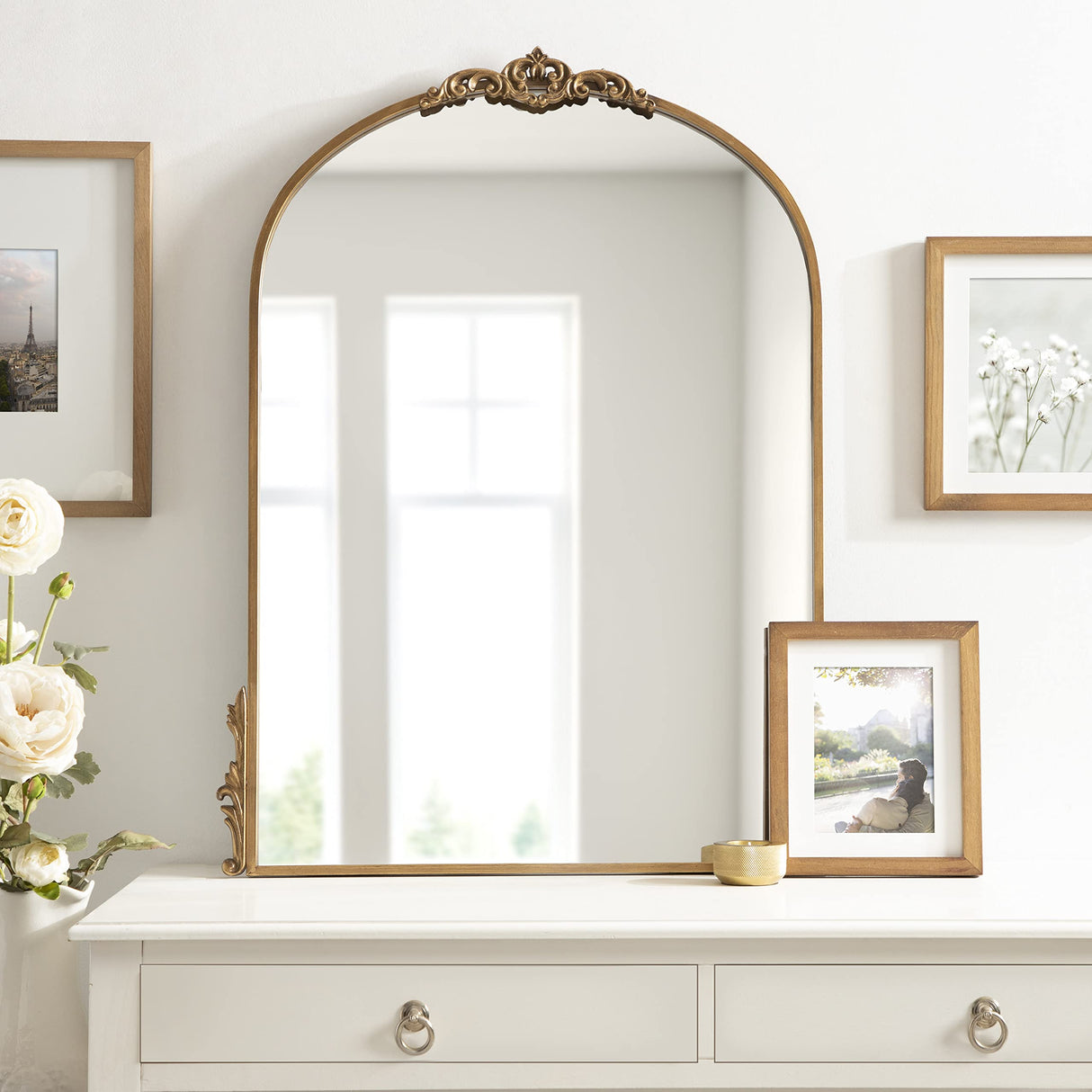 Traditional Arched Mirror, Gold, Decorative Large Arch Mirror